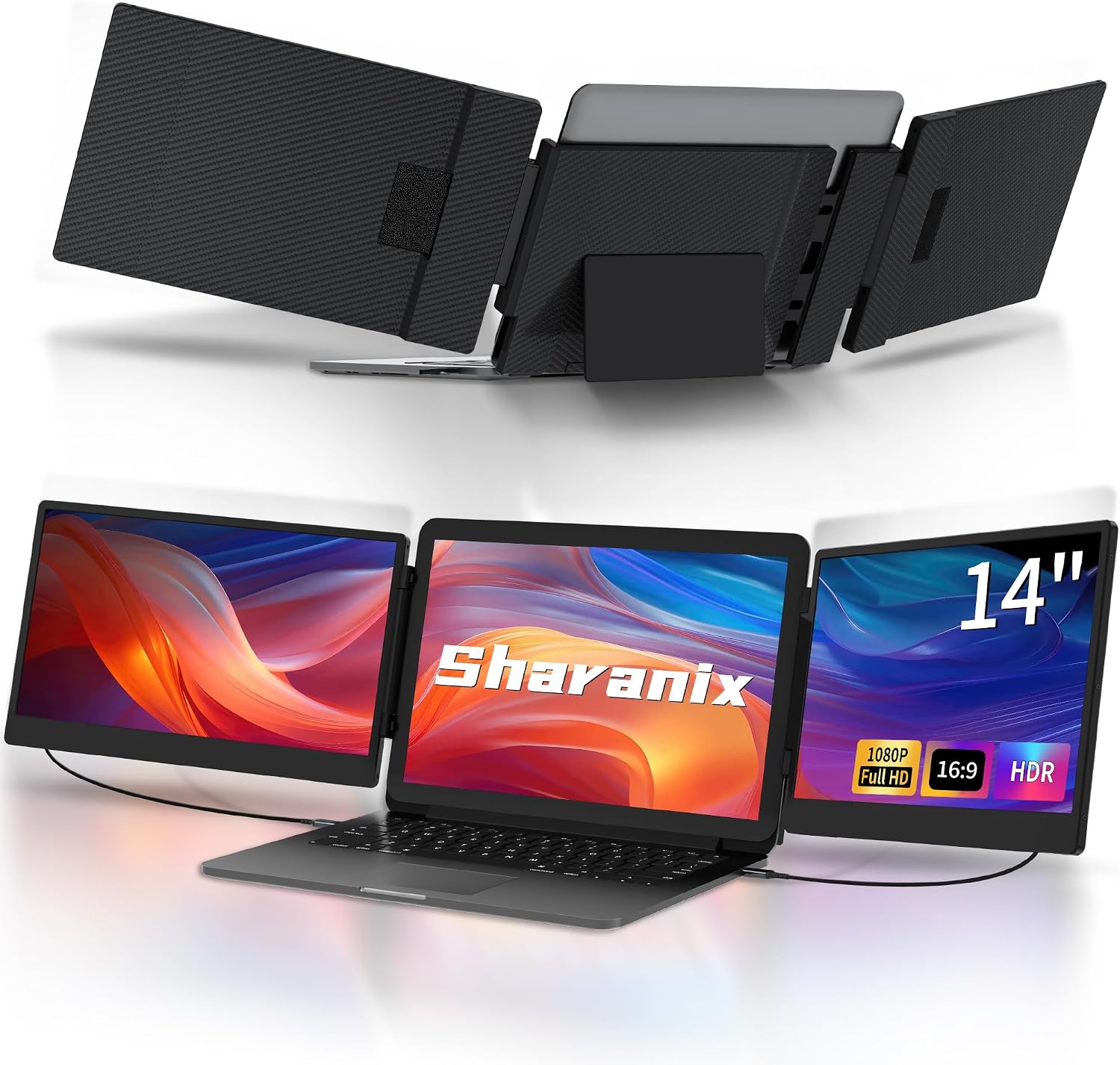 Laptop Screen Extender Portable, 14 Inch Triple Monitor for Laptop with IPS FHD 1080P Display, Plug and Play Laptops Monitor Extender Compatible with Mac, Wins, Dex, Chrome…