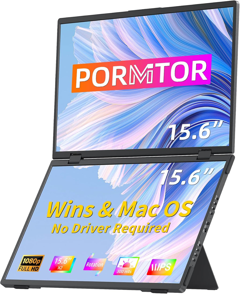 Laptop Screen Extender,15.6' Dual Monitors (Wins/Mac) Folding Stacked Portable Dual Monitor, USB C Travel Extended Computer Display with Triple Portable Monitor for Laptop PC Windows Mac