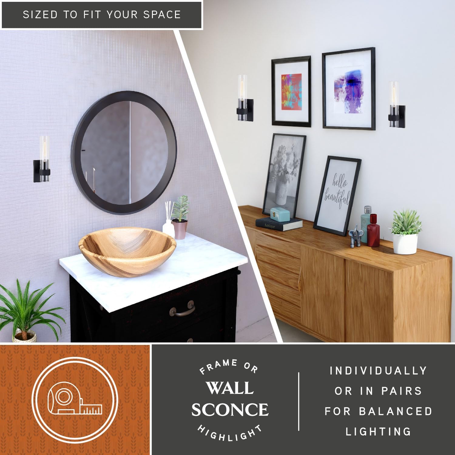 VAXCEL Bari 1 Light Matte Black Contemporary Wall Sconce with Clear Cylinder Glass