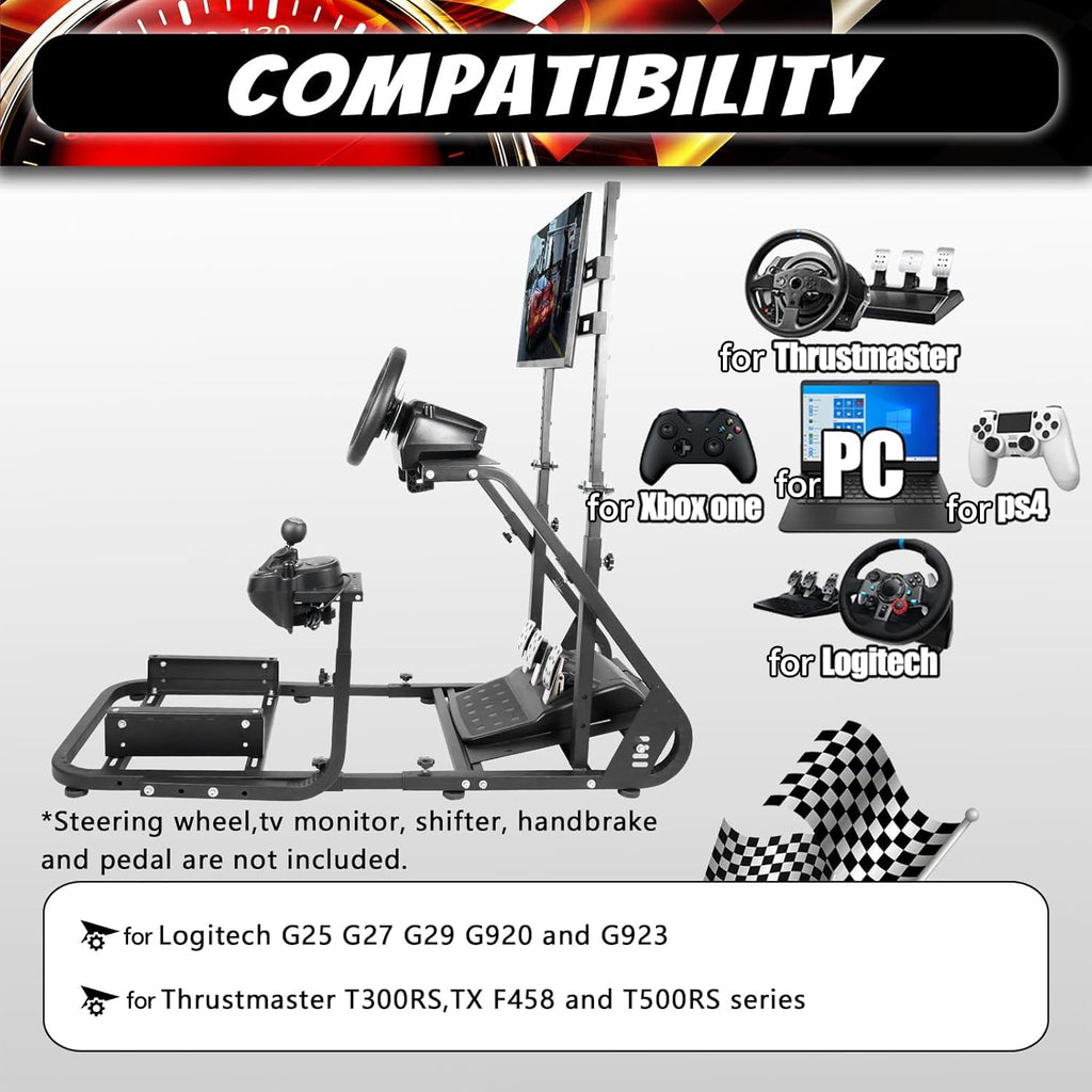 Supllueer Racing Simulator Cockpit Wheel Stand with Monitor Stand Fit for Logitech G27 G29 G920 GPRO,for Fanatec,for Thrustmaster,Sim Racing Cockpit with Monitor Stand, No Steering Wheel Pedal TV Seat