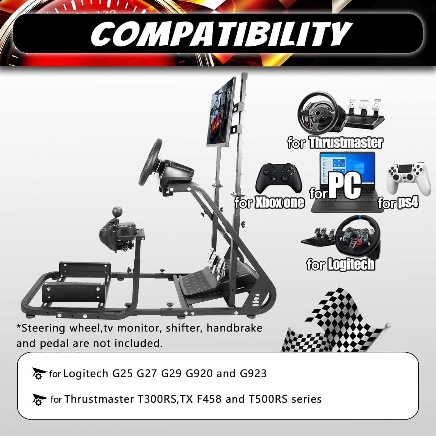 Supllueer Racing Simulator Cockpit Wheel Stand with Monitor Stand Fit for Logitech G27 G29 G920 GPRO,for Fanatec,for Thrustmaster,Sim Racing Cockpit with Monitor Stand, No Steering Wheel Pedal TV Seat