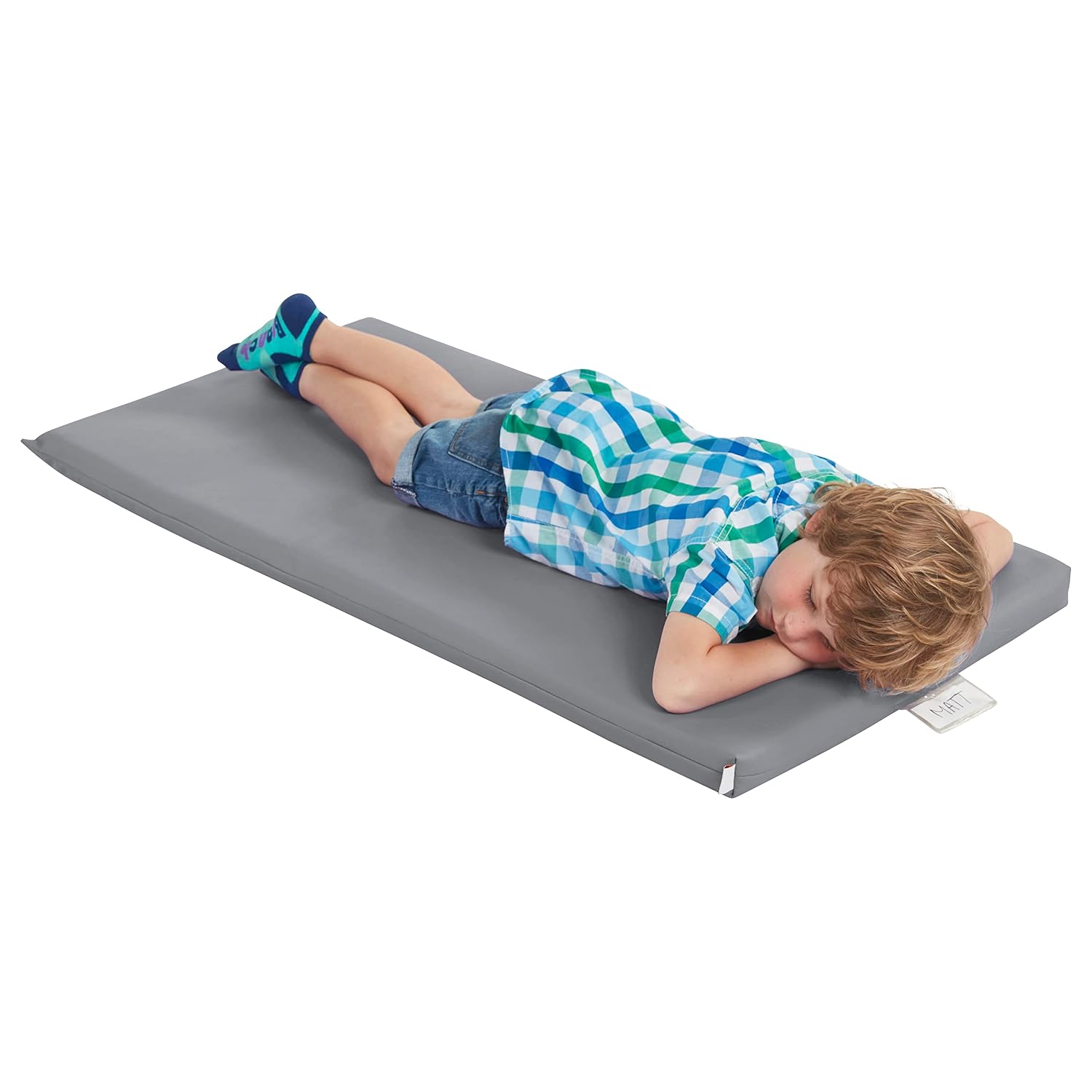 ECR4Kids SoftZone Rainbow Rest Time Mat with Name Tag, Sleeping Pad, Grey, 5-Piece