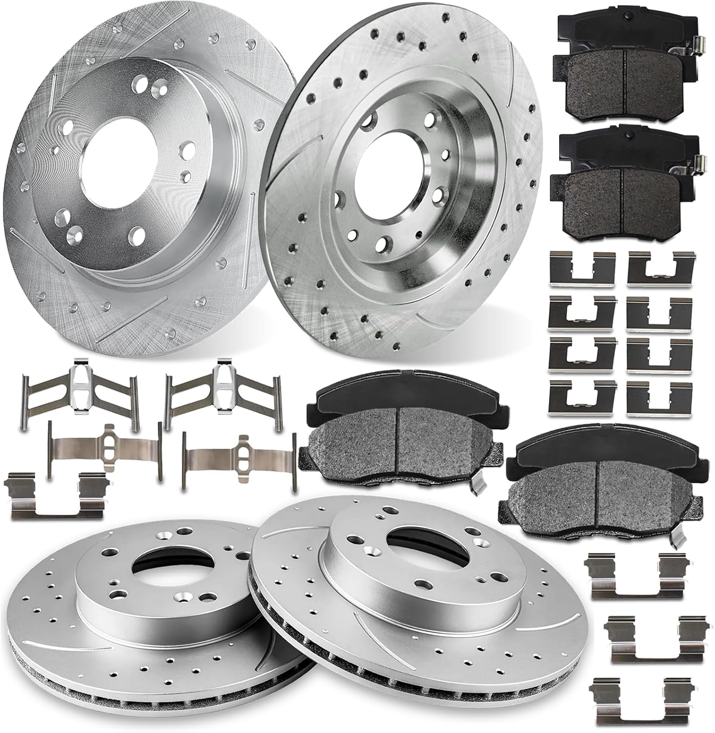 Front 10.3 inch and Rear 10.24 inch for 2006-2011 Honda Civic Brake Kit, 06 07 08 09 10 11 Vented Brakes Rotors and Ceramic Pads Drilled Slotted Replacement, 31311 465A 31420 537