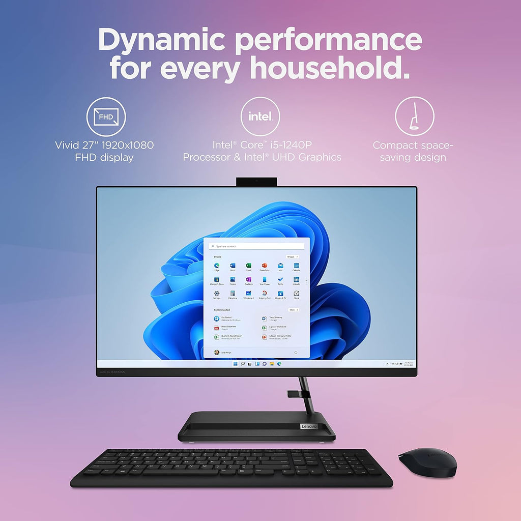 Lenovo IdeaCentre AIO 3i - 2022 - All-in-One Desktop - 27' FHD Touch Display - 5MP Camera - Windows 11 Home - 8GB Memory - 512GB Storage - Intel Core i5-1240P - Black - Mouse & Keyboard Included