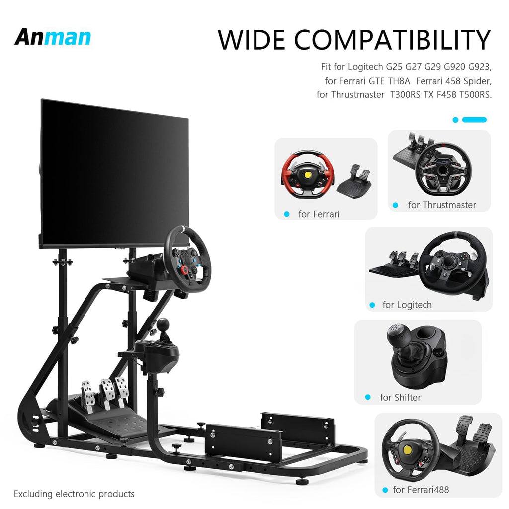Anman Gaming Simulator Cockpit with Monitor Stand,Not included Wheel Shifter Pedal Seat