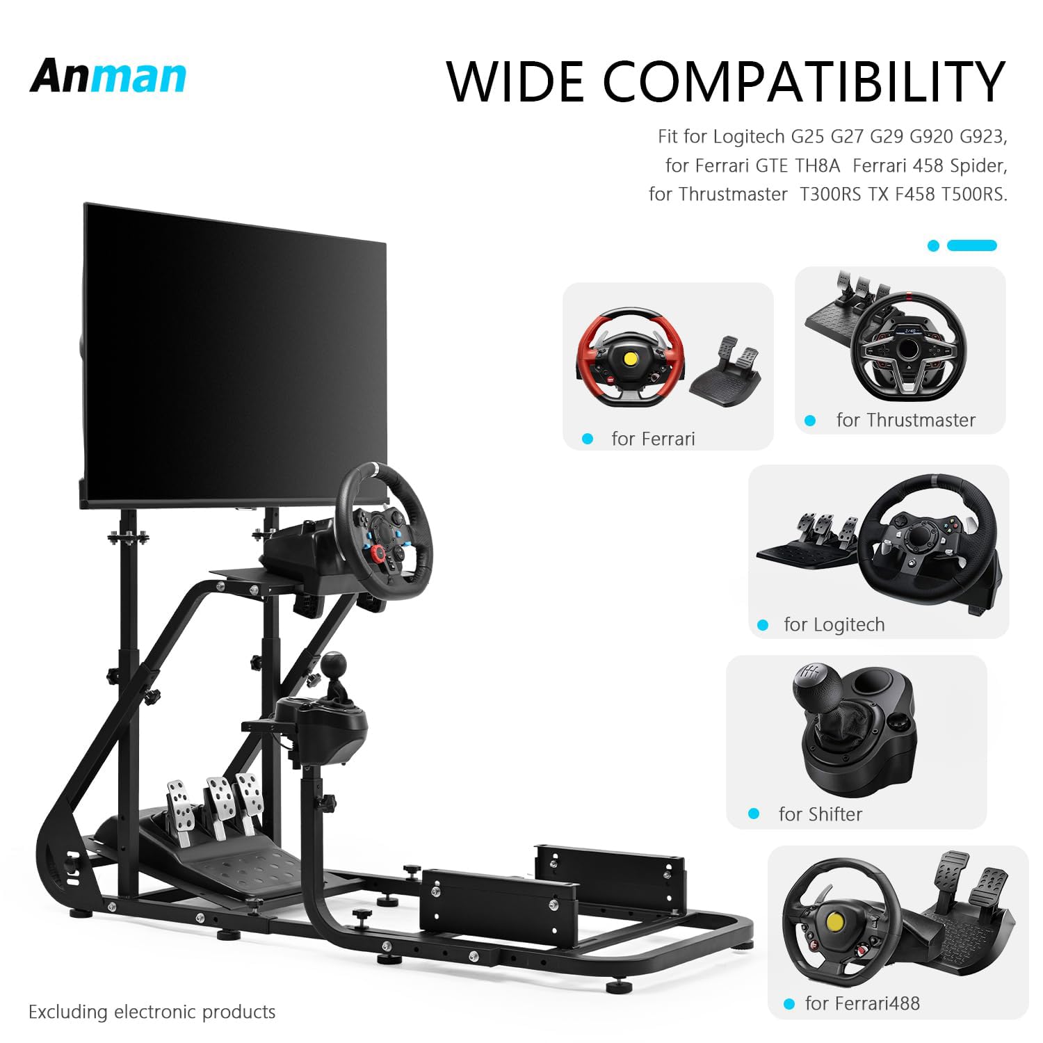 Anman Gaming Simulator Cockpit with Monitor Stand,Not included Wheel Shifter Pedal Seat