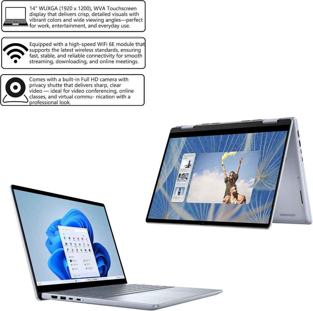 Dell Inspiron 14 7445 2-in-1 Laptop 14' WUXGA Comfortview Touchscreen AMD 6-core Ryzen 5 8640HS (>i7-1355U) 32GB RAM 1TB SSD Backlit for Creator Business Professional Win11Pro