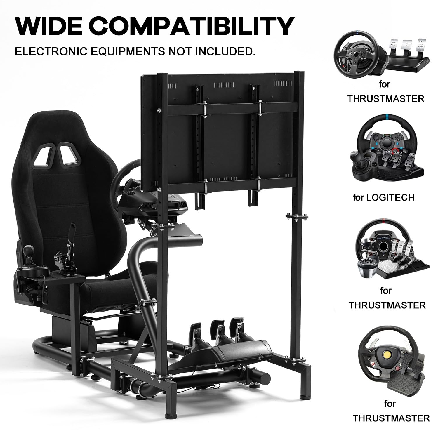 Anman Inspired Racing Sim Simulator Cockpit with Black Seat with Display Stand fit for Logitech G29 G25 G920 G923, for Thrustmaster T248, for Fanatec,NOT Include Wheel Shifter Pedals