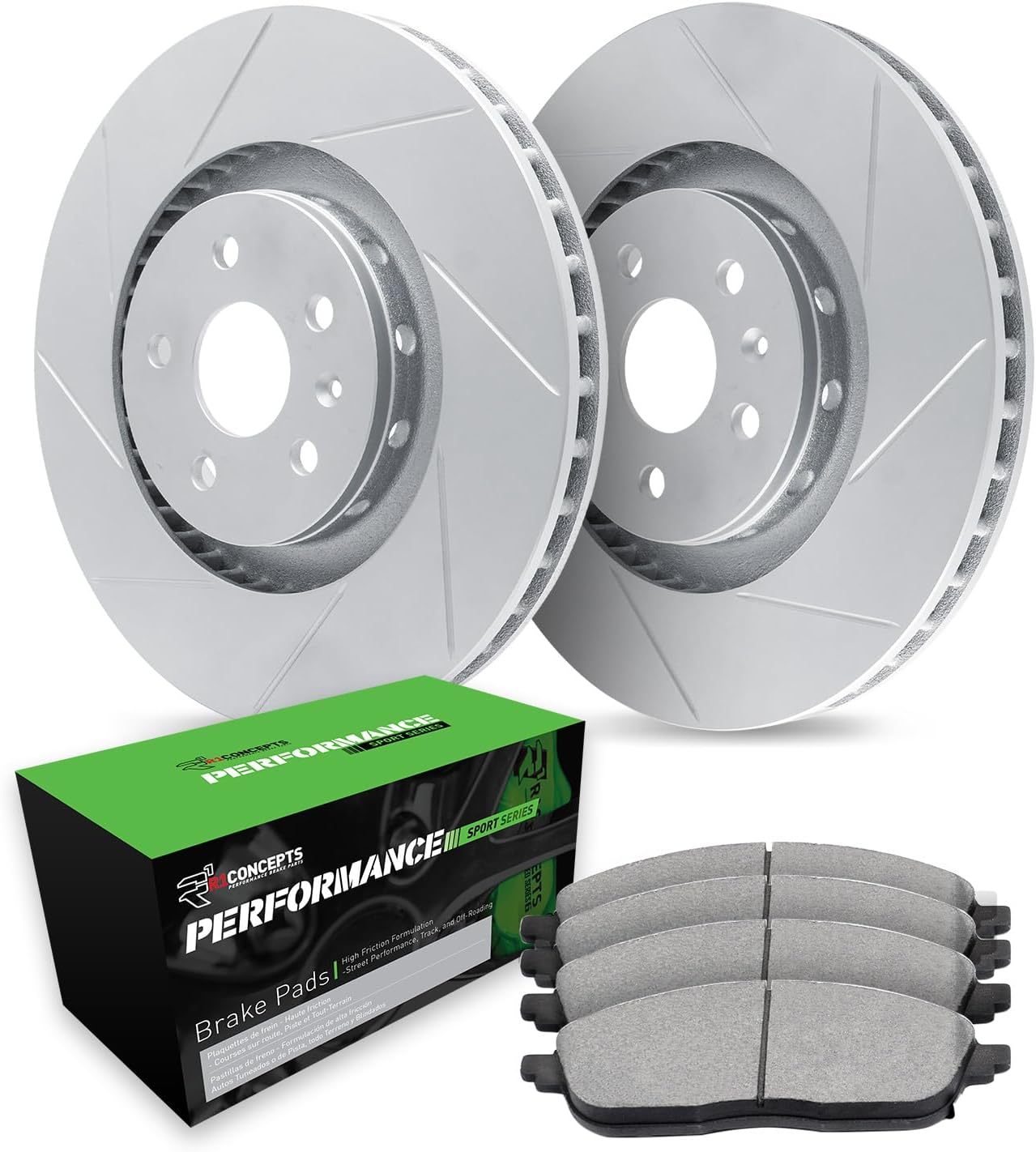 R1 Concepts Front Brake Kit Fits 2006-2011 Honda Civic| Performance Sport Brake Pads and Slotted Brake Rotors| 10.3' Front