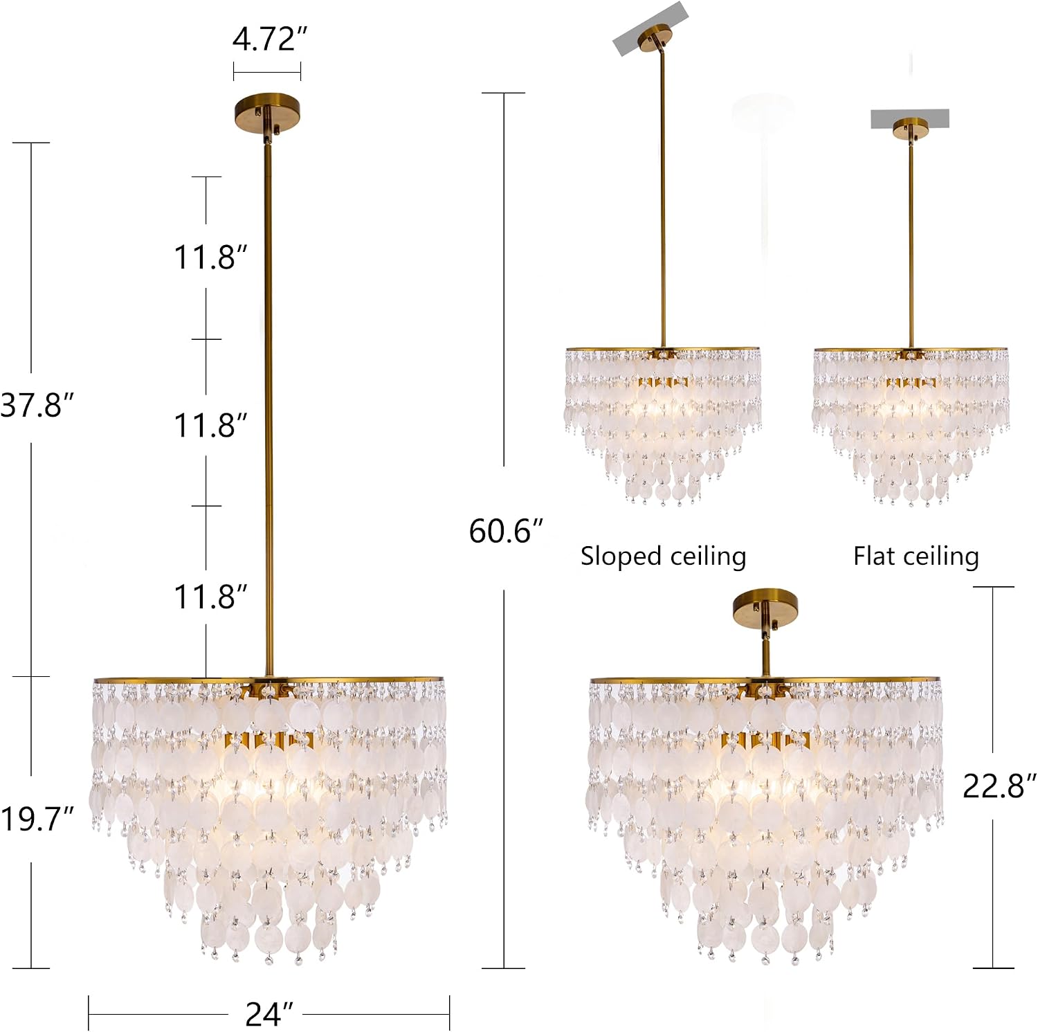 TOCHIC Natural Capiz Shell Chandelier, 6-Light Gold Modern Coastal Chandelier Light Fixture for Dining Room, Hanging Boho Round Beach Shell Pendant Light for Living Room, Bedroom, Kitchen, Foyer, 24'W