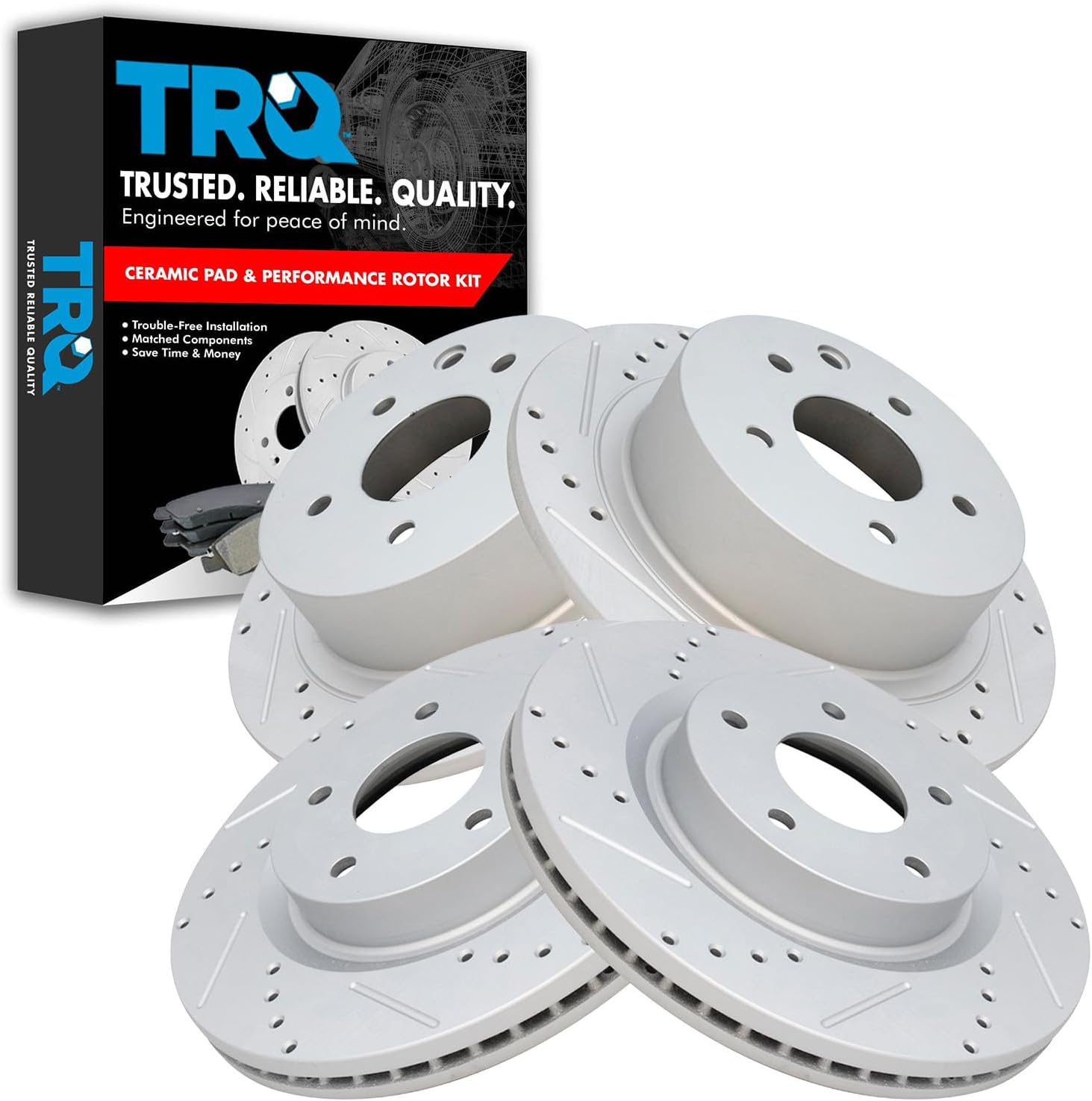 TRQ Performance Front and Rear Brake Rotor Set G Coated Drilled and Slotted Compatible with 2007-2024 Nissan Altima