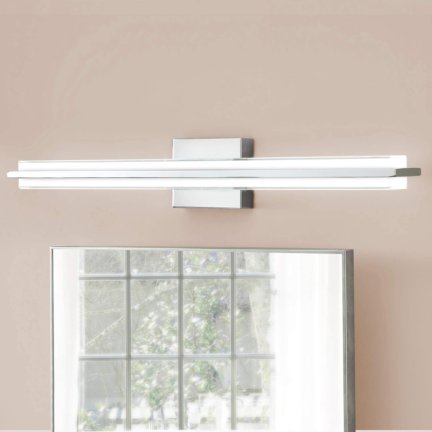 Linea di Liara Dario 30 Inch LED Vanity Light Bar Bathroom Lights Over Mirror and Bathroom Sink Led Light Polished Chrome Modern Bathroom Wall Lighting Fixtures, White Frosted Glass Shade, UL Listed