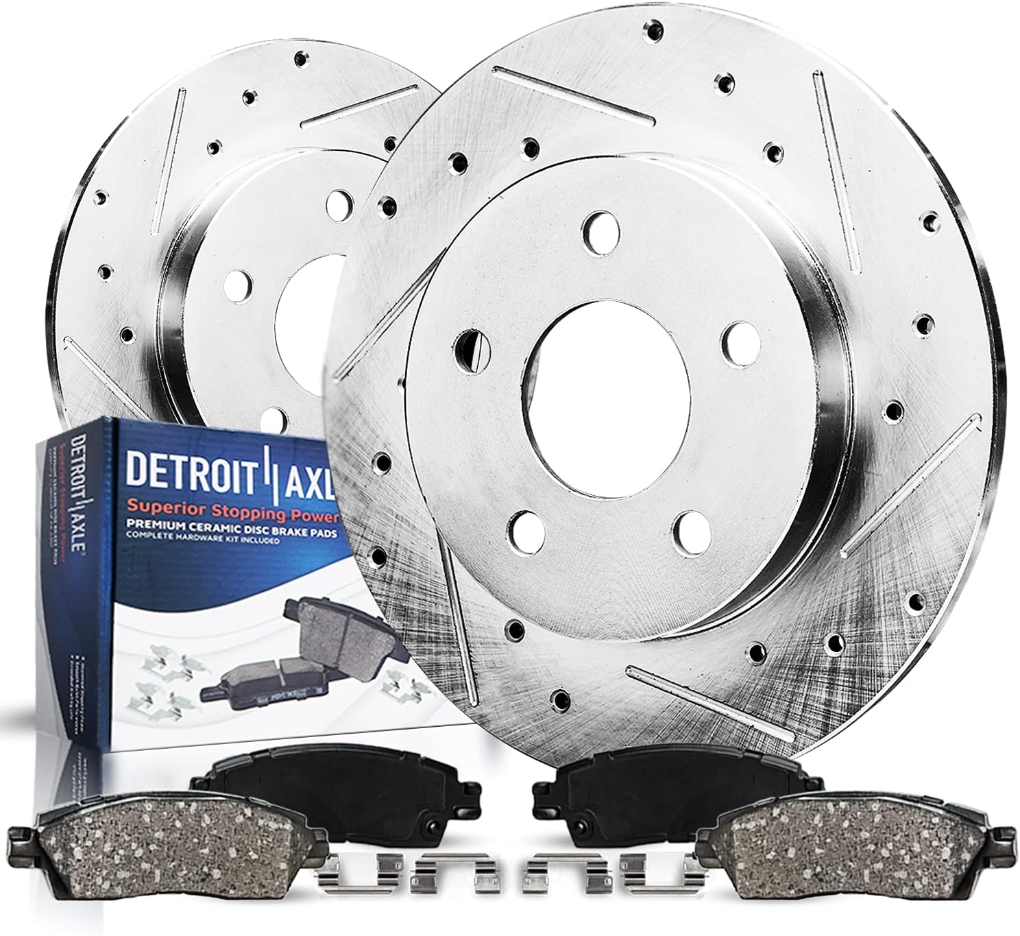 Detroit Axle - Rear Brake Kit for 09-16 Audi A4 Quattro, 10-14 A5, 08-17 A5 Quattro, 13-16 Allroad, 09-17 Q5, Drilled and Slotted Disc Brake Rotors Ceramic Brakes Pads Replacement : 11.81'' inch Rotor
