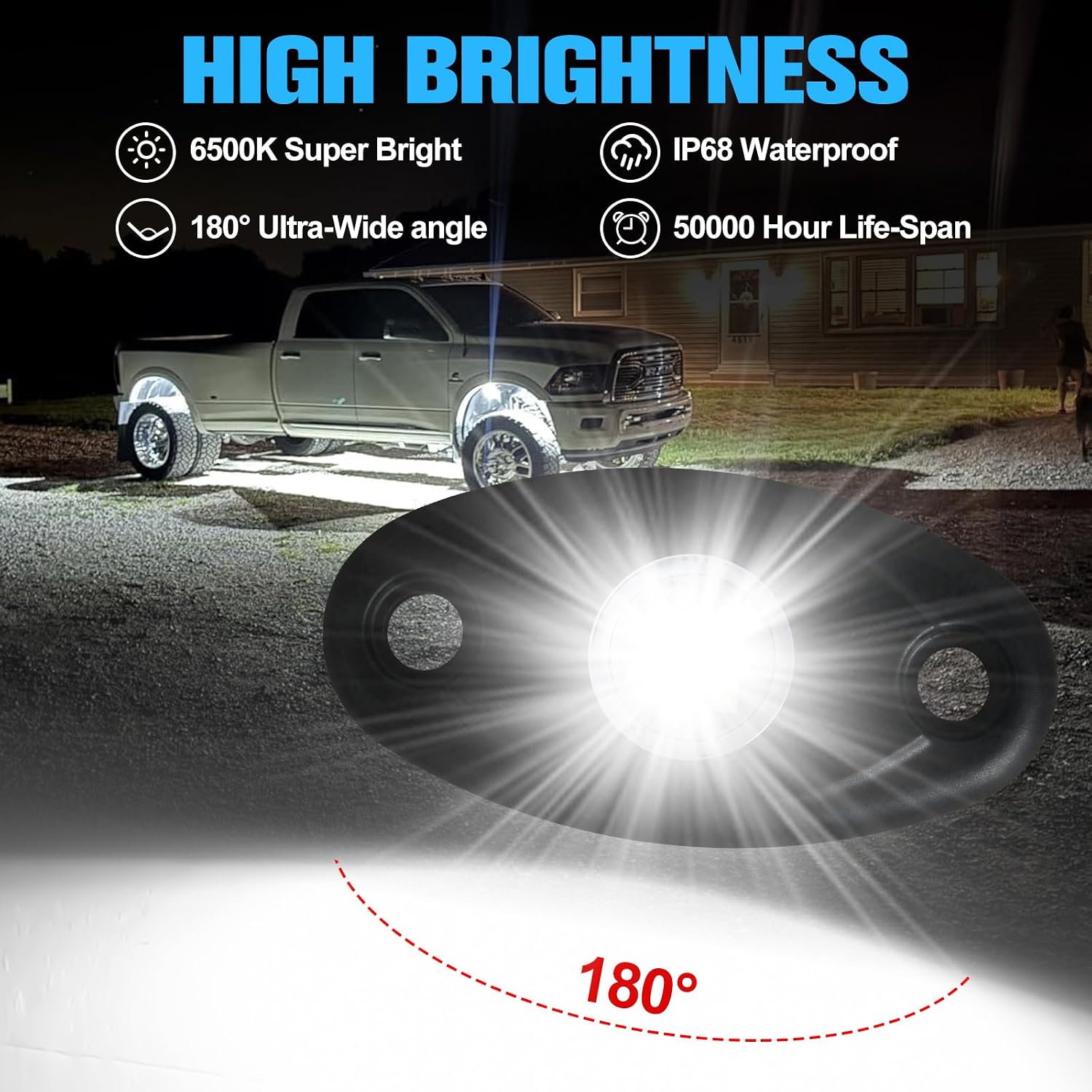 24pods White Rock Lights kit Dc 12v-80v 6000k Aluminum Pure White Led Rock Lights with Switch Wiring Harness Kit Ip68 Waterproof for Trucks Pickup Offroad Car SUV Utv ATV Rv Fends Underglow Lights