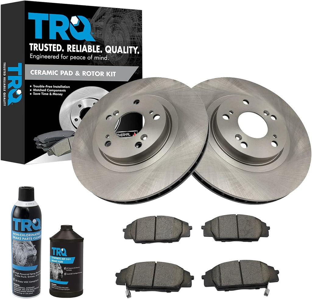 TRQ Front Brake Pad & Rotor Kit, with Chemical Kit Ceramic Compatible with 2002-2006 Acura RSX 2006-2011 Honda Civic