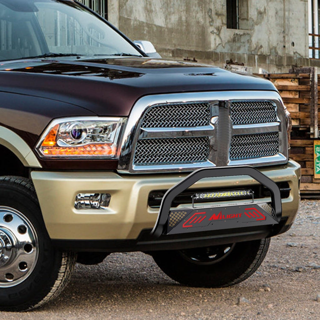 Nilight Bull Bar with Light Bar&License Plate Hole for 2009-2018 Dodge Ram 1500&2019-2024 RAM 1500 Classic (Exl Rebel Sport) Truck Brush Guard Front Bumper Push Bar w/Grille Skid Plate Light Mount