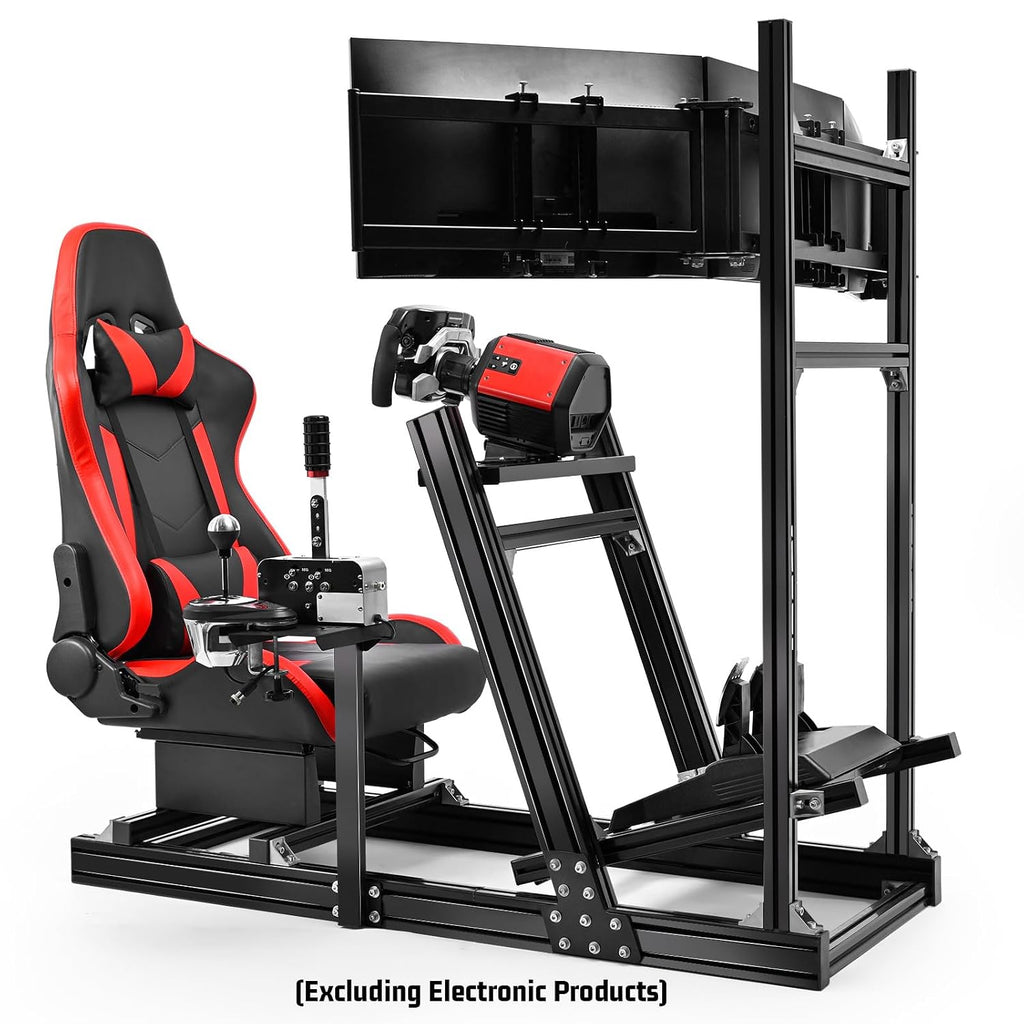 Supllueer 8040 Aluminum Sim Racing Cockpit with 3 Display Stand and Gaming Seat, Compatible with Logitech G29 G920, for Thrustmaster T150 T248, for Fanatec CSL-DD, for Moza R5 R9 Wheels