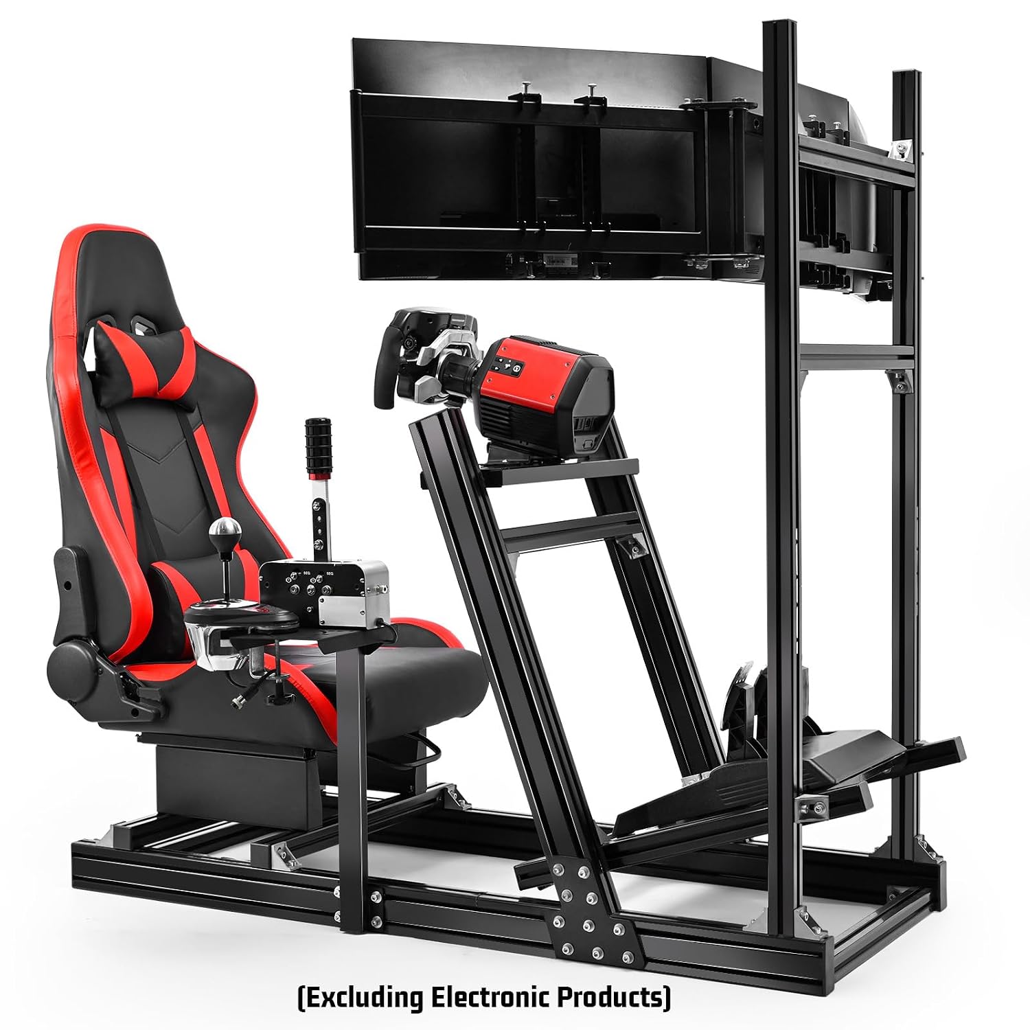 Supllueer 8040 Aluminum Sim Racing Cockpit with 3 Display Stand and Gaming Seat, Compatible with Logitech G29 G920, for Thrustmaster T150 T248, for Fanatec CSL-DD, for Moza R5 R9 Wheels