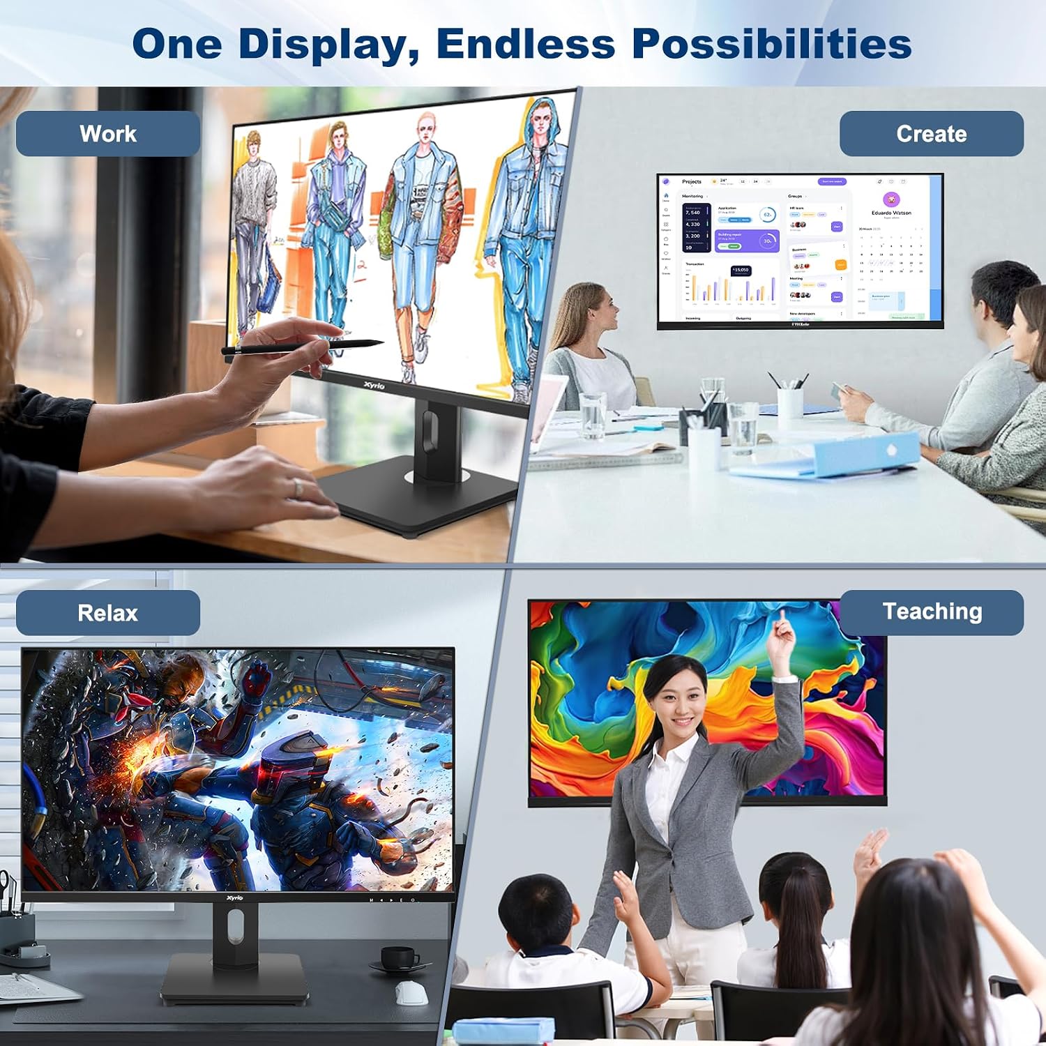 Touch Screen Monitor, Touchscreen Monitor 27'' QHD 2560x1440 100Hz, Touch Screen Monitors w/ 10-Point Touch, Built-in Speakers, Type C, VESA, Stylus Pen, Perfect for Bar, Gym, Business, Black