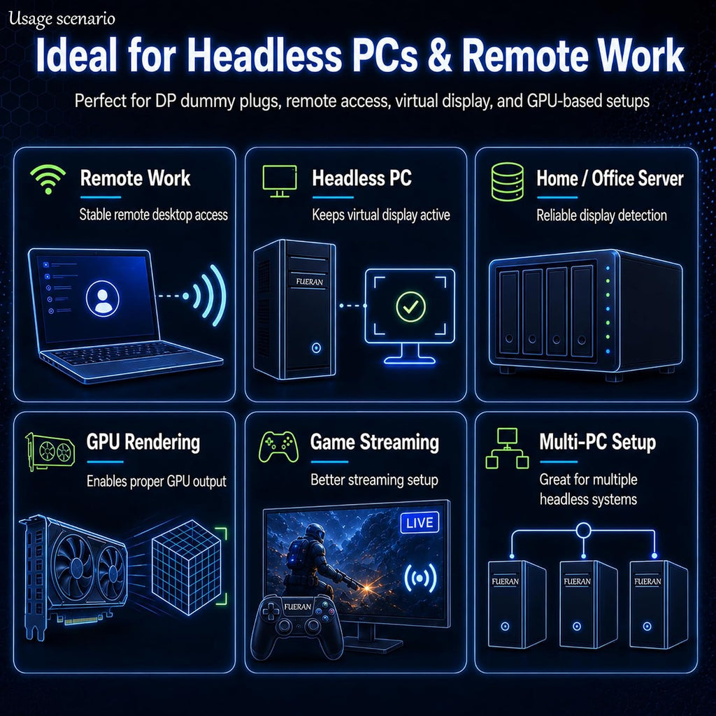 DP-4K60HZ DisplayPort Headless Ghost Display Emulator for PC DP displayport Dummy Plug-fit Headless 1080@120Hz-3840x2160@60hz FHD-Display Port Dummy Plug (DP-4K-60Hz-6P)