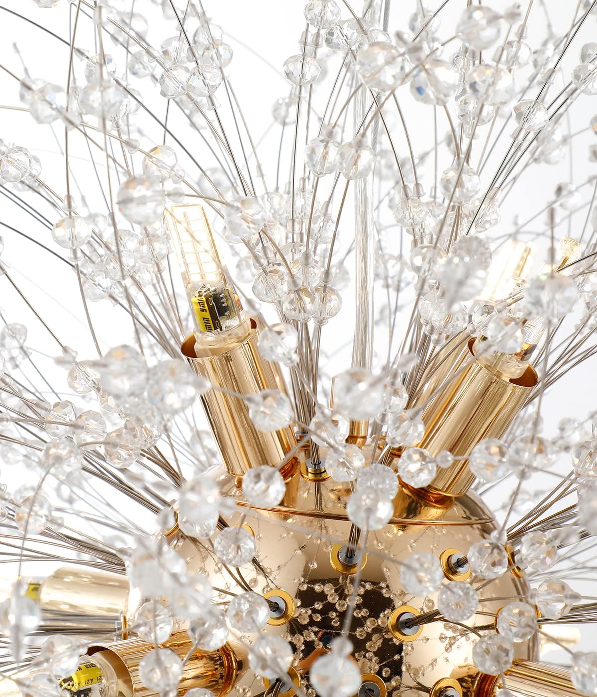 Firework Gold Crystal Chandelier, 9-Light Dandelion Chandelier Lighting for Dining Room, 19.6' Modern Sputnik Pendant Light for Bedroom Kitchen Island