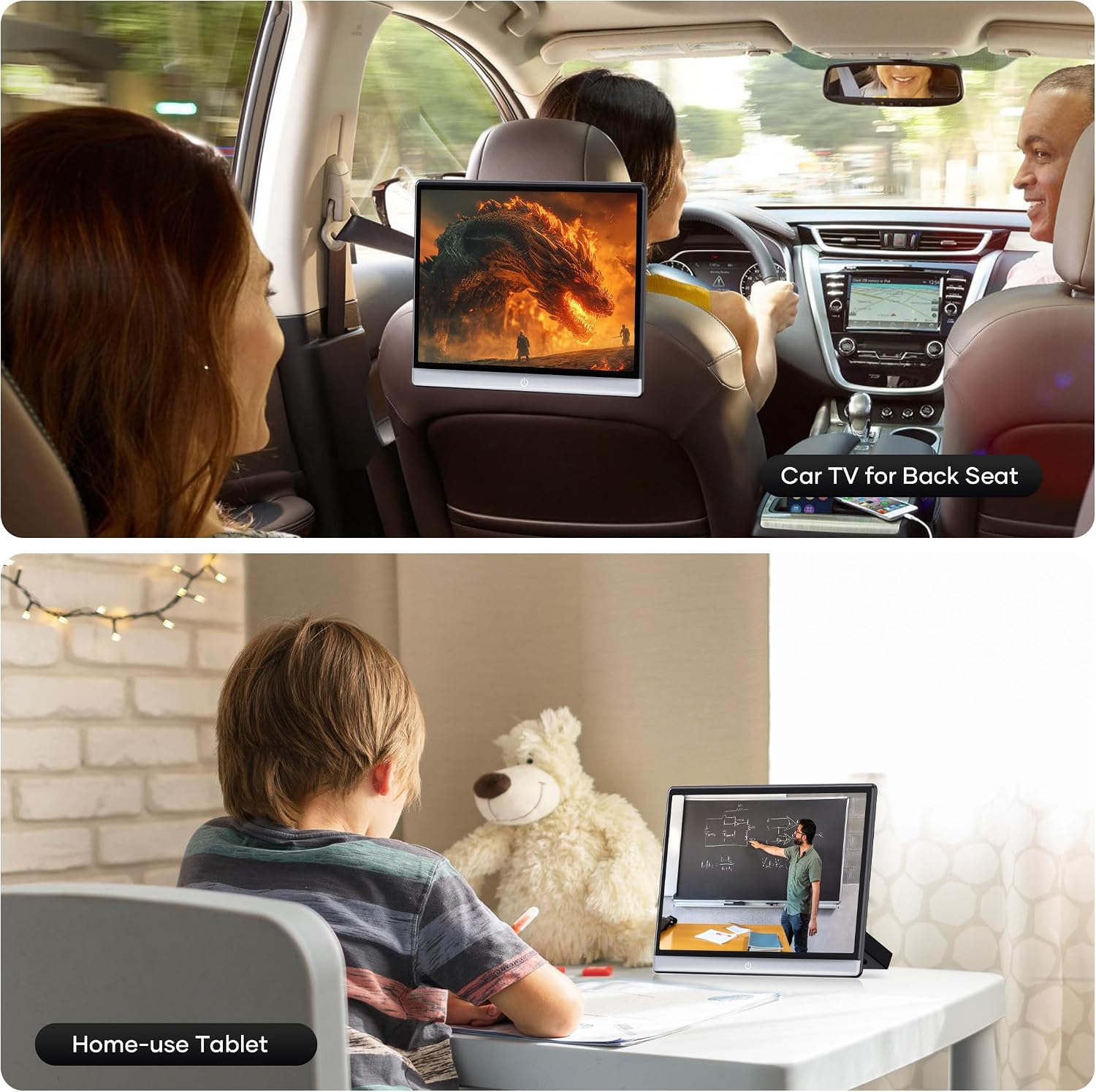 WONNIE 16' Car TV Headrest Monitor for Back Seat, 4K Android Tablet Portable Rear Entertainment System, Phone Wireless Mirror Link Touch Screen, with WiFi/Bluetooth/HDMI/USB/Video Player (16' x 2)