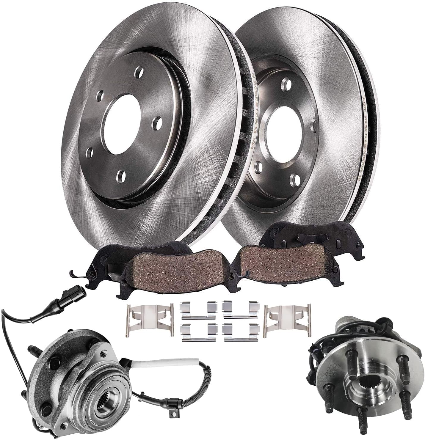 Detroit Axle - 4WD Front Brake Kit for Ford Explorer Ranger Mazda B3000 B4000 Mercury Mountaineer Disc Brake Rotors Ceramic Brakes Pads Wheel Bearing Hubs Assembly Replacement