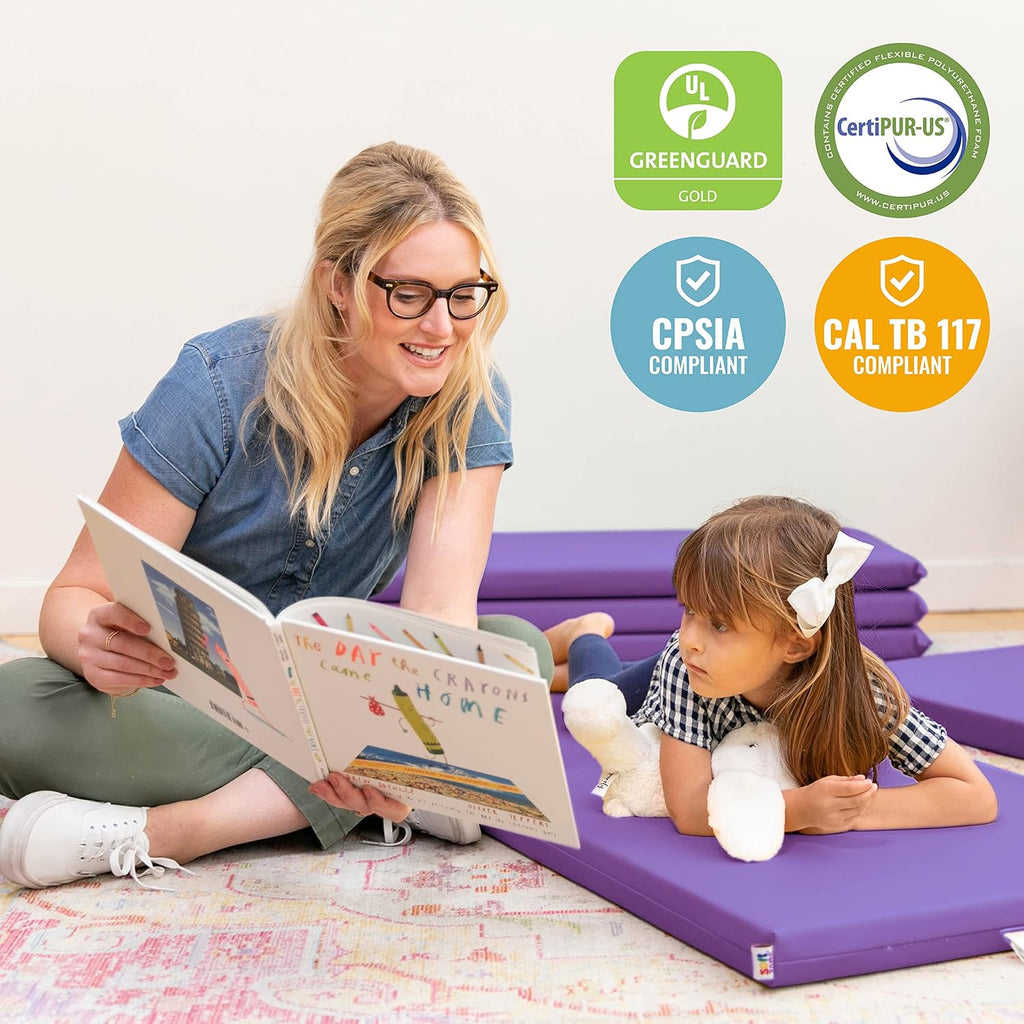 ECR4Kids SoftZone Rainbow Rest Time Mat with Name Tag, Sleeping Pad, Purple, 5-Piece