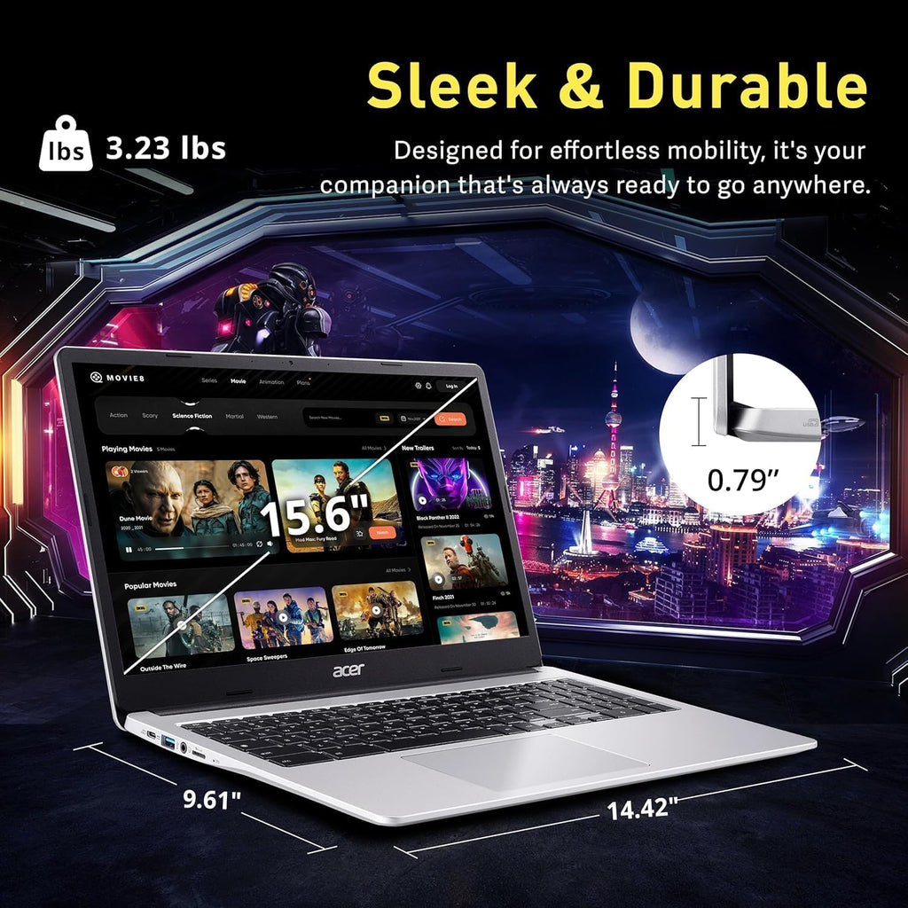 acer Chromebook 315 Google Laptop| 15.6 HD IPS Display| 4G 128GB eMMC+128GB Portable SSD| Intel Pentium N6000 | Wi-Fi 6 |Numeric Keyboard |USB C |Long Battery Life| Webcam| 2024