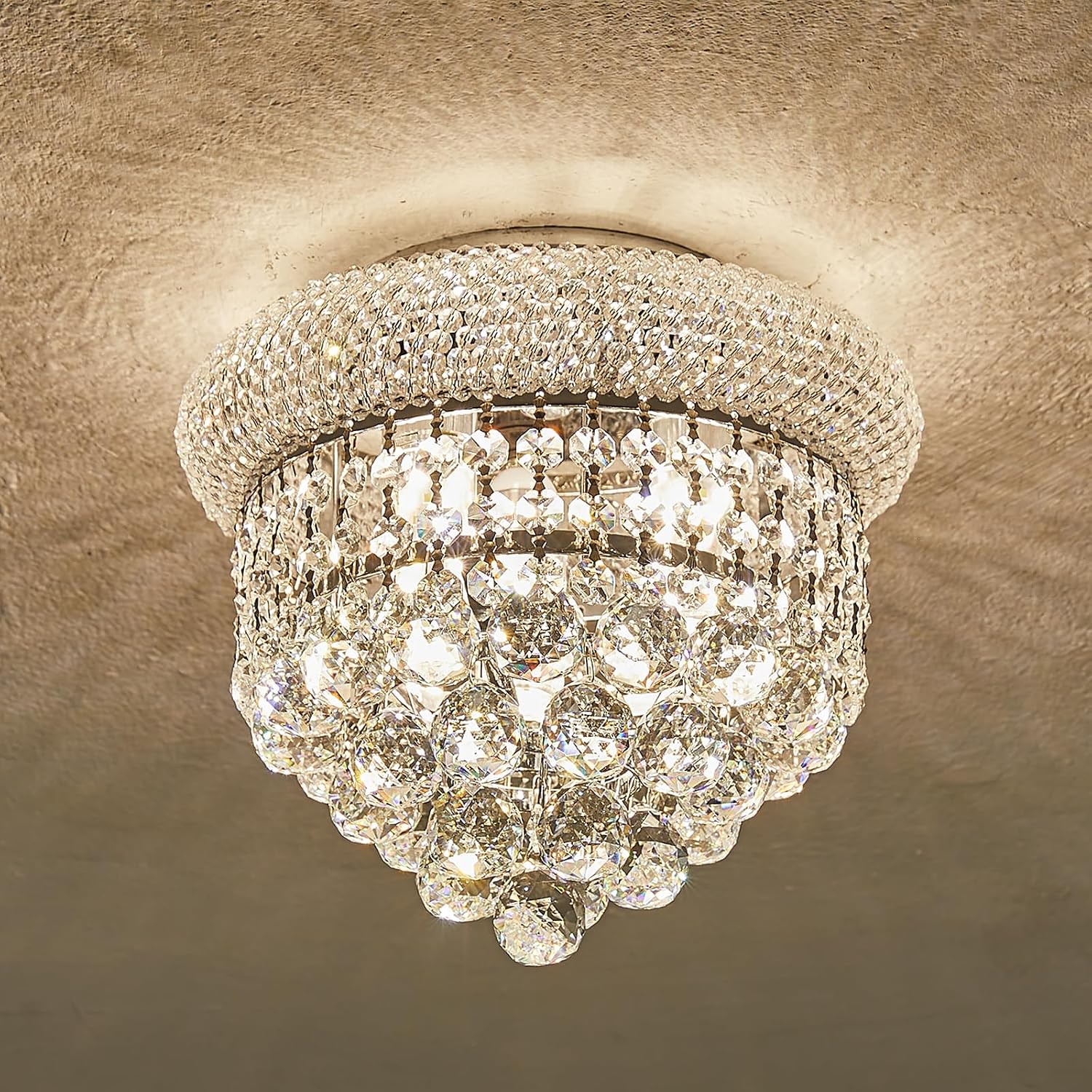 3 - Light Flush Mount Crystal Chandelier for Bathroom Hallway Entryway Closet Bedroom Laundry Chrome Finish