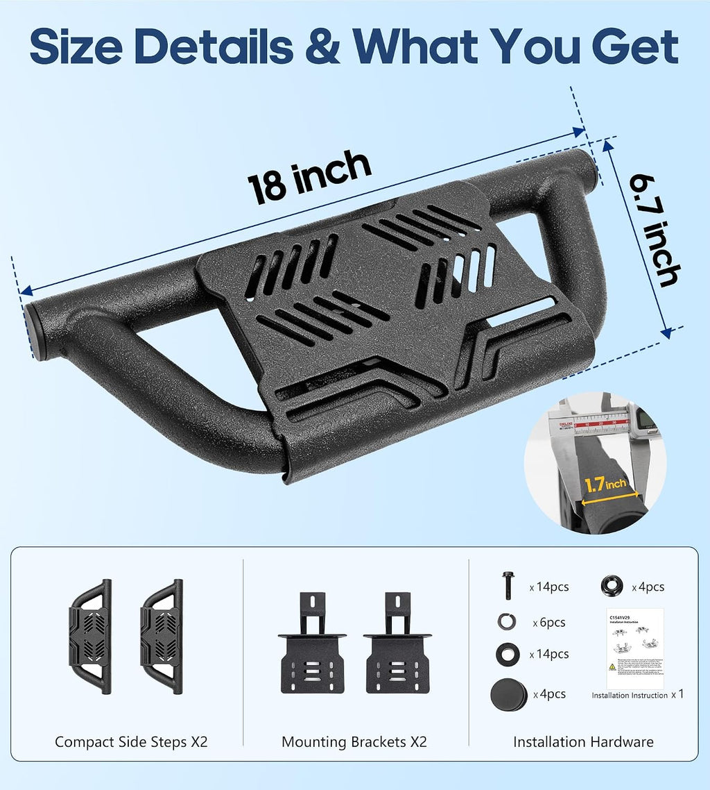 Trumgeta Auxchemic Anti-Rust Running Boards Fit for 2018-2026 Jeep Wrangler JL 2-Dr/4-Dr(NOT for Rock Rails), Scratch Resistant Side Steps, Heavy Duty Carbon Steel, Off-Road Rock Protection
