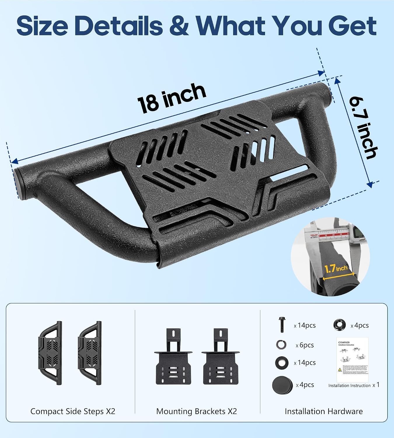 Trumgeta Auxchemic Anti-Rust Running Boards Fit for 2018-2026 Jeep Wrangler JL 2-Dr/4-Dr(NOT for Rock Rails), Scratch Resistant Side Steps, Heavy Duty Carbon Steel, Off-Road Rock Protection