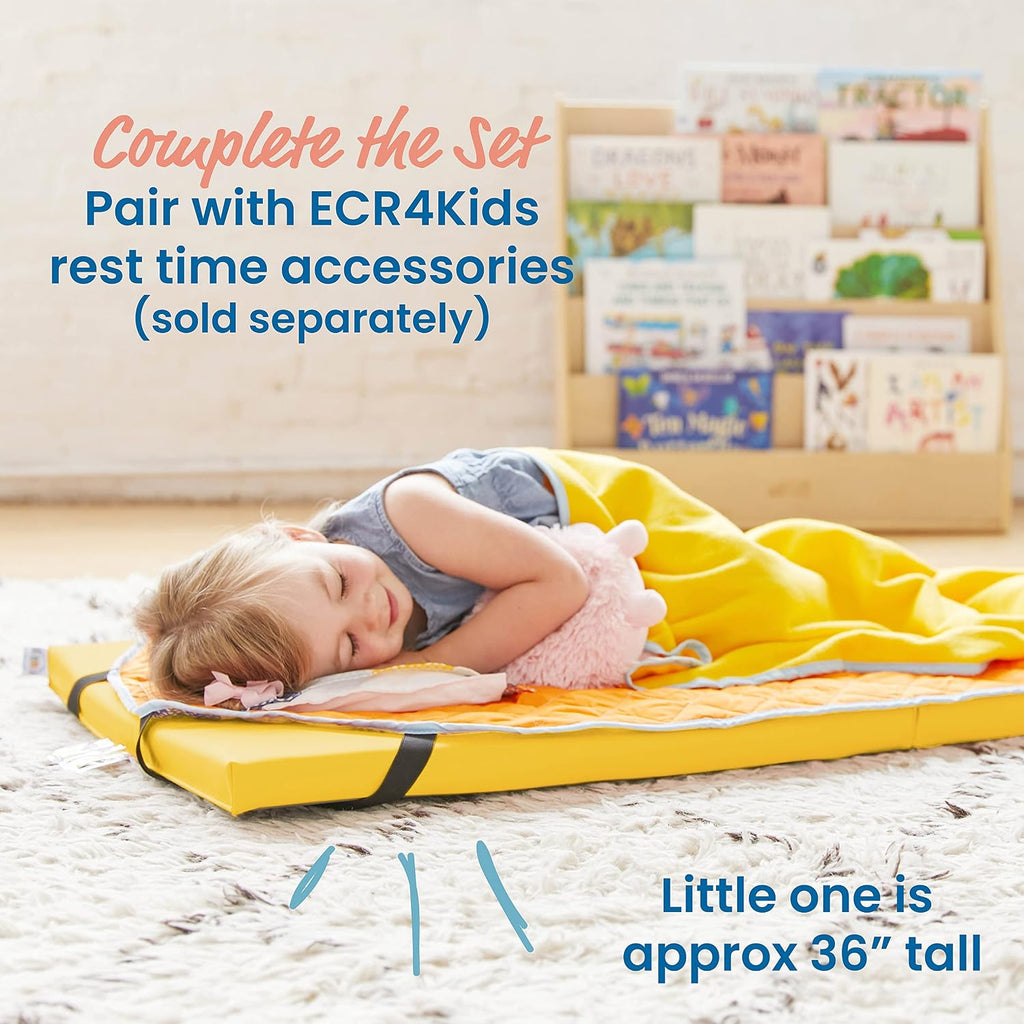 ECR4Kids SoftZone Rainbow Rest Time Mat with Name Tag, Sleeping Pad, Yellow, 5-Piece