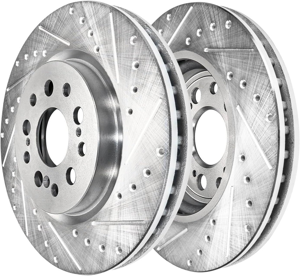 Detroit Axle - Front Brake Kit for 2017-2021 Honda Clarity 12.28' inch Drilled and Slotted Disc Brake Rotors Ceramic Brakes Pads with Hardware 2018 2019 2020 Replacement