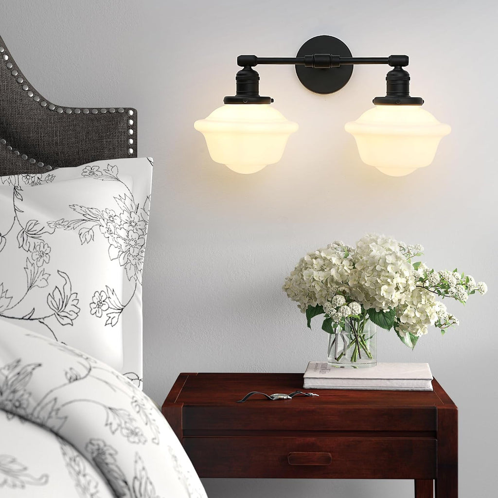 Pathson 2-Lights Milk White Glass Wall Sconce Lights, Modern Classic Wall Vanity Lighting for Living Room Bathroom Bedroom