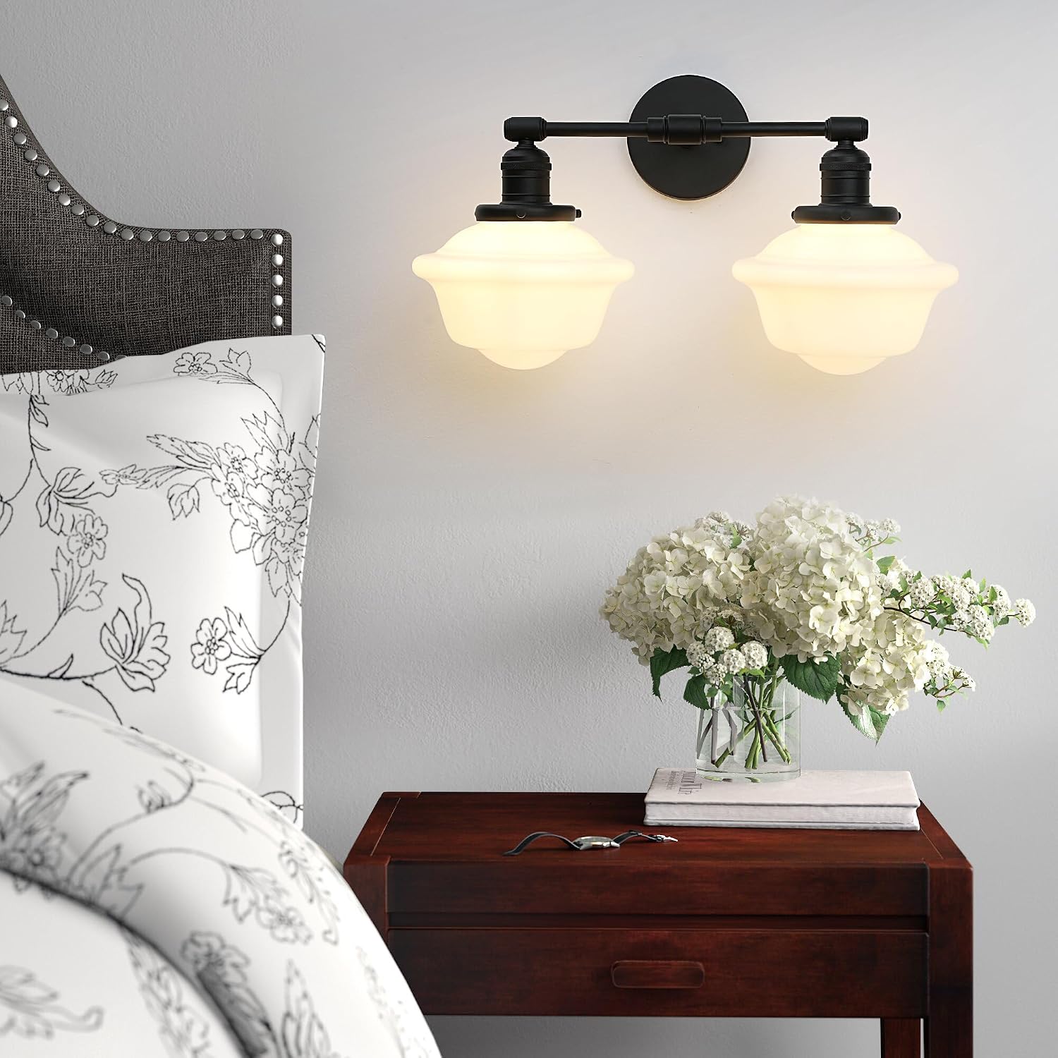 Pathson 2-Lights Milk White Glass Wall Sconce Lights, Modern Classic Wall Vanity Lighting for Living Room Bathroom Bedroom
