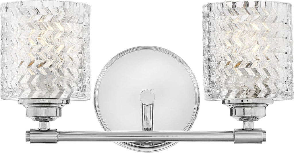 Hinkley Elle Collection Two Light Bathroom Vanity Fixture with Clear Chevron Glass, Chrome