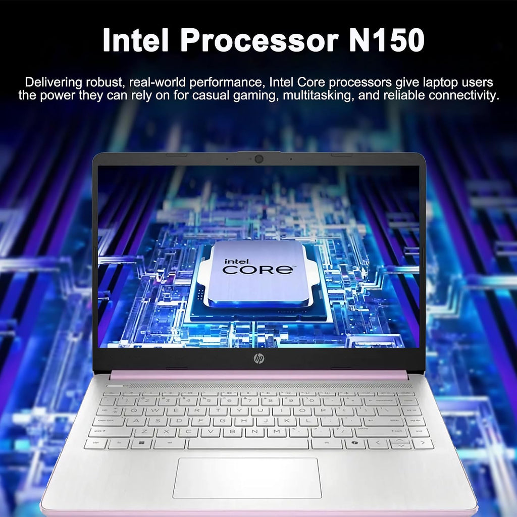 HP 14 Lightweight Business & Student Portable Laptop 14' HD Anti-Glare Intel 4-core N150 8GB RAM 192GB Storage (128GB UFS + 64GB SD Card) Long-Lasting Battery Office365 (1-yr) Win11 ICP Accessory