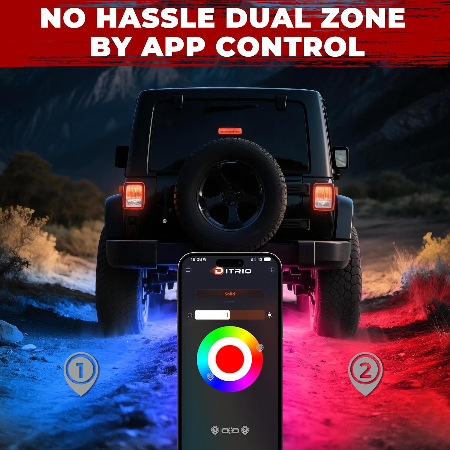 16 Pods Metal Aluminum RGB Rock Lights for Trucks Jeep UTV SUV ATV Golf Cart, Multi Chasing Color App/Remote Control Led Rock Lights with Music Mode, Waterproof Underglow Kits for Cars(Patented)