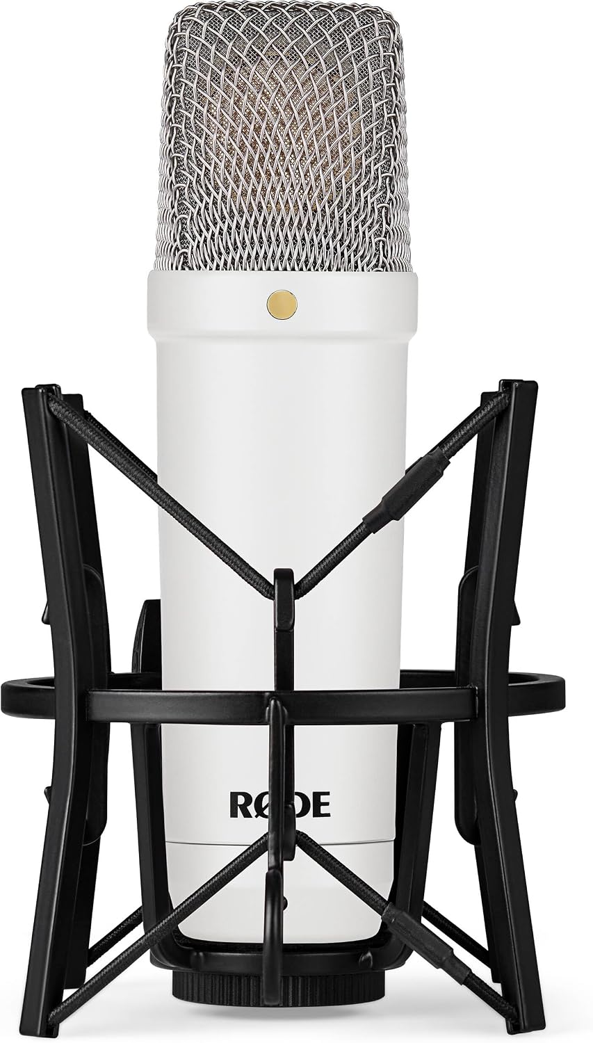 Rode NT1 Signature Series Condenser Microphone (White) with W PSA1+ Broadcast Microphone Boom Arm, W NTH-100 Professional Over-Ear Headphones and AI-1 USB Audio Interface