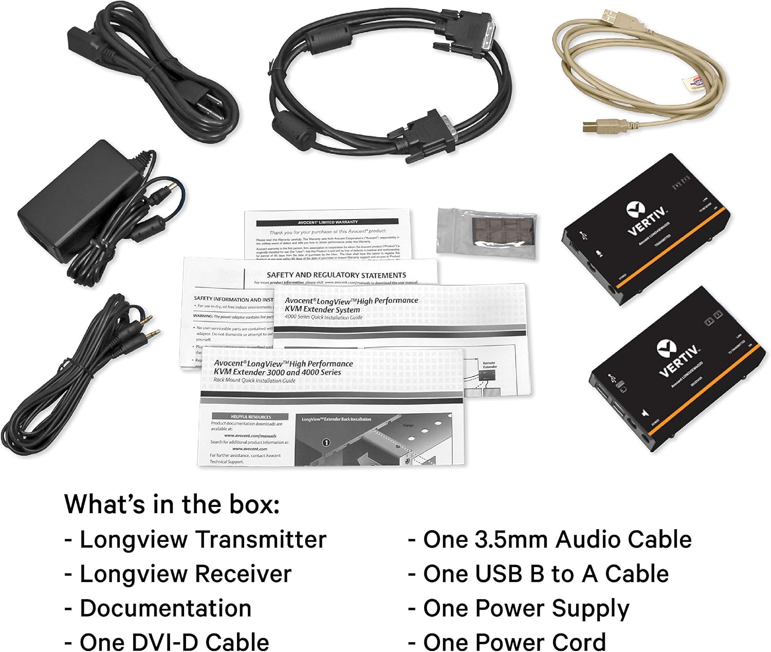 Vertiv Avocent LV 4010P High-Performance HD KVM Extender Kit with Receiver & Transmitter, VGA, Single Monitor, Extend up to 50 m. / 164 ft. (4010P)