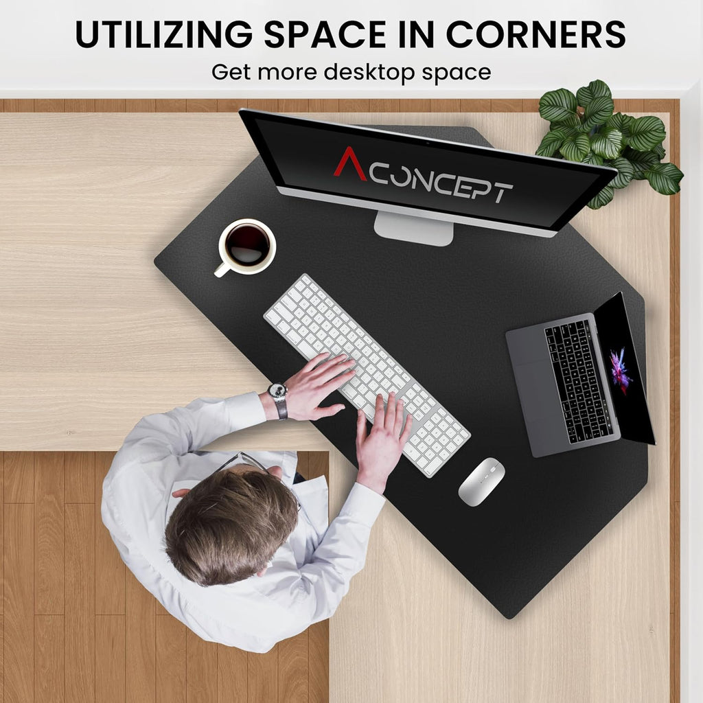 Aconcept 34 inch Black Corner Height Adjustable Standing Desk Converter, One-Click Sit to Stand up Desk Riser, Pre-Assembled Dual Monitor and Laptop Workstation