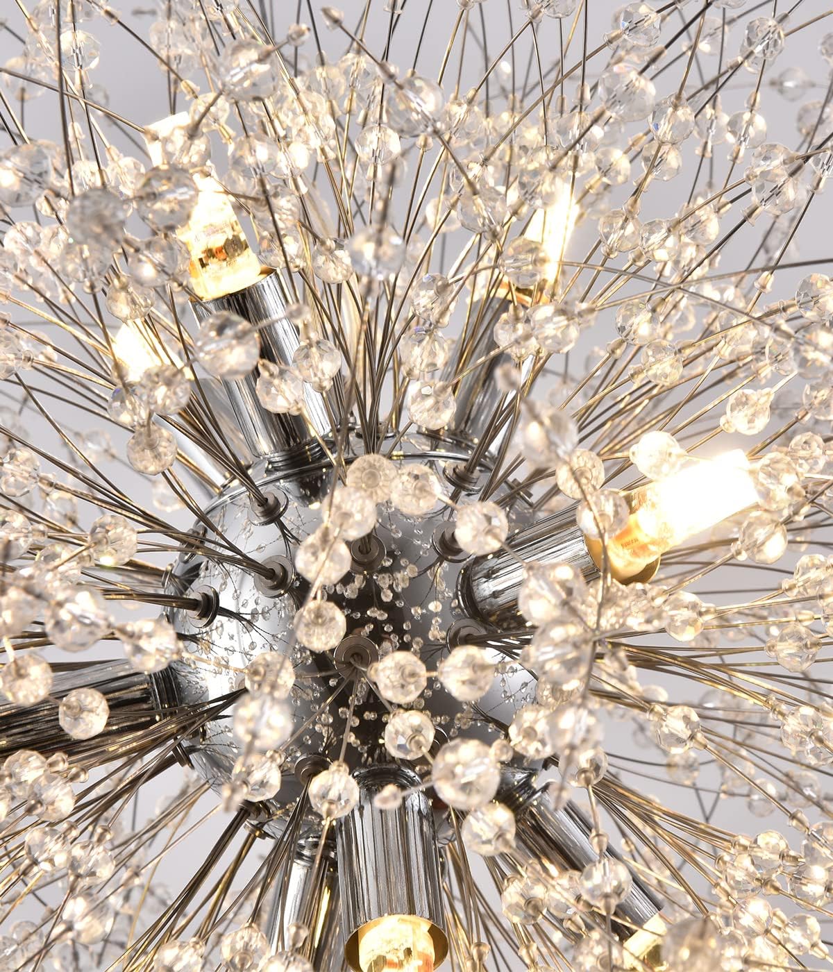 Firework Crystal Chandeliers, 9-Light Stainless Steel Dandelion Chandelier Chrome, 19.6' Modern Sputnik Pendant Lighting for Bedroom Dining Room