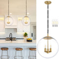 KoKo&Yukina 14' Gold Globe Pendant Light Mid Century Pendant Light Clear Glass Pendant Lights Kitchen Island Adjustable Hanging Light Fixture for Dining Room Bedroom Kitchen Island