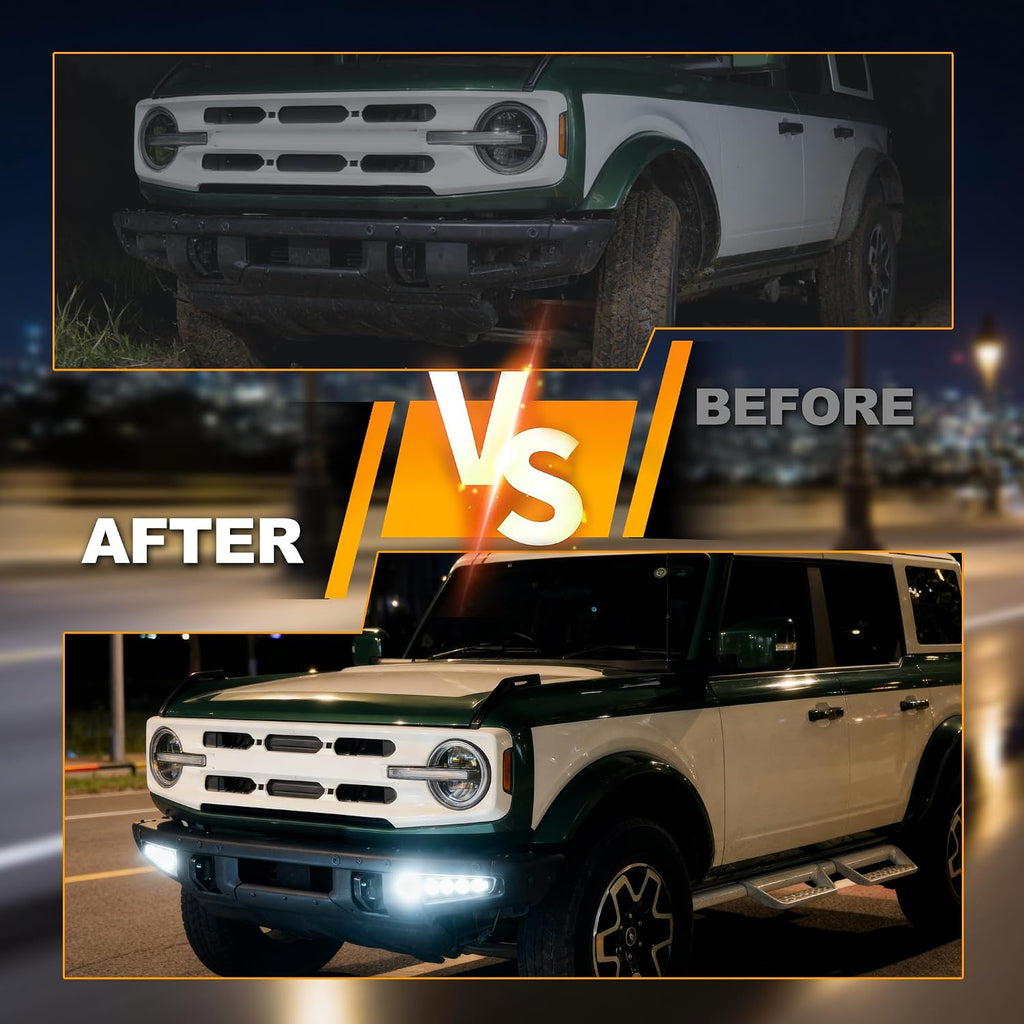 LED Fog Lights Compatible with Ford Bronco 2021-2026 Accessories | 2/4 Door, Modular Bumper, Sequential LED, Switchback DRL Turn Signal Lamps, White/Amber Light, 2PCS