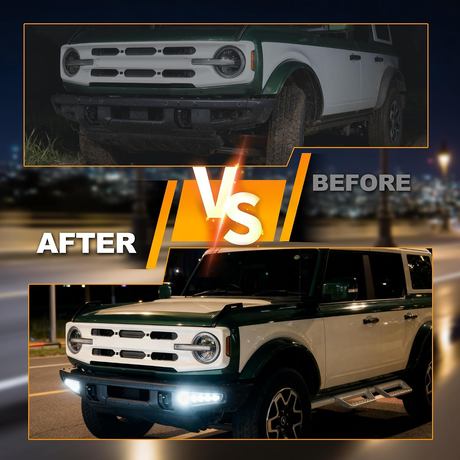 LED Fog Lights Compatible with Ford Bronco 2021-2026 Accessories | 2/4 Door, Modular Bumper, Sequential LED, Switchback DRL Turn Signal Lamps, White/Amber Light, 2PCS
