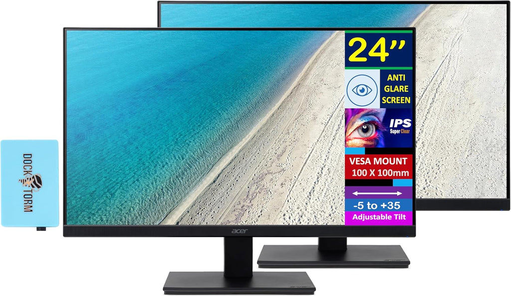 acer 24' Vero V247Y Gbmix FHD IPS Monitor with 4 ms Response Time, Anti-Glare, Adaptive Sync, Integrated Speakers, VESA Mount (100mm) & Dockztorm USB Port Expander, HDMI, Black (UM.QV7AA.G03) 2-Pack