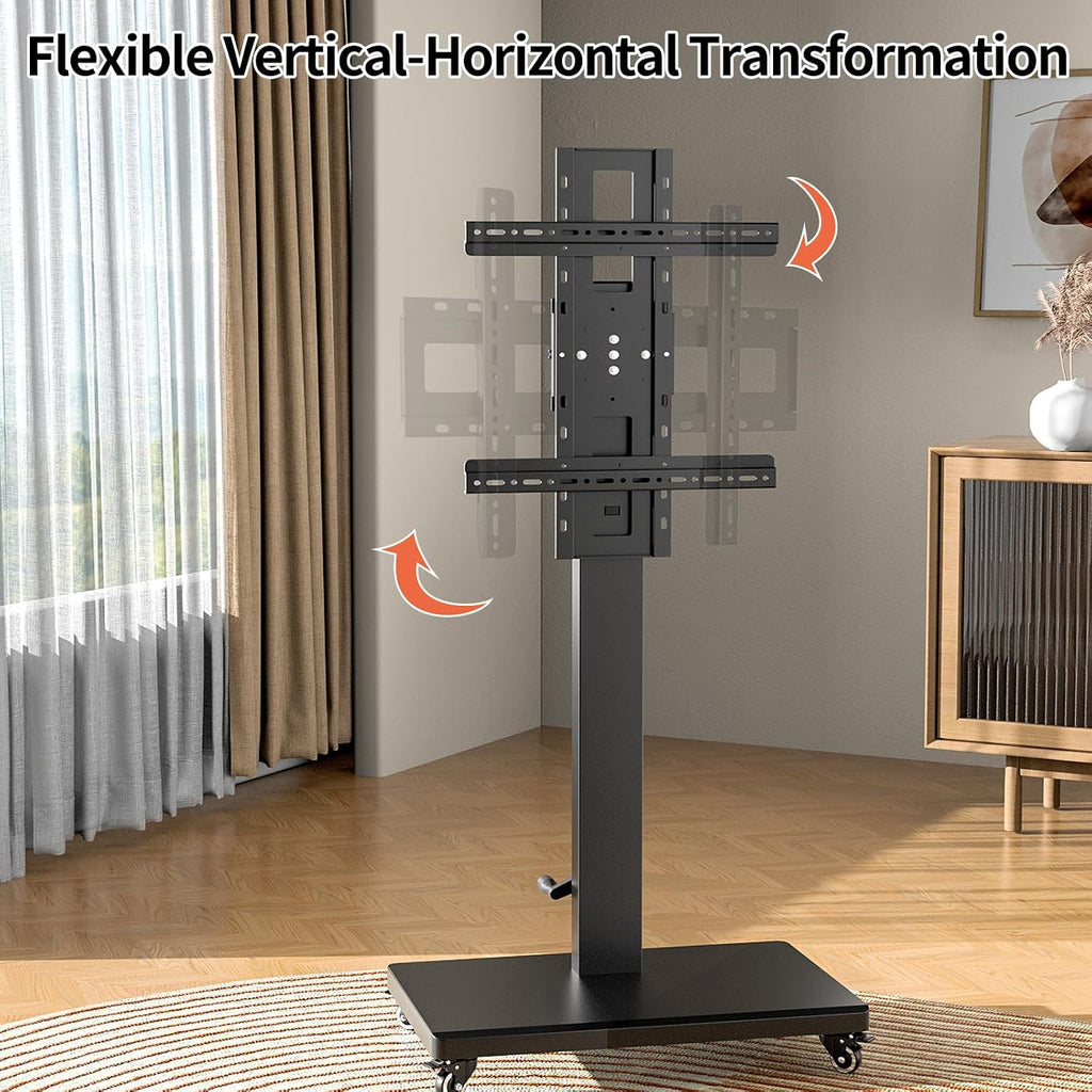 Mobile TV Cart Stand with Wheels for 32-80 Inch TVs,90°Landscape to Portrait Rotating,Manual Height Adjustable,Max VESA 600x400mm,Holds 110 Lbs,Mobile TV Cart Rolling TV Stand,XL-XZ08B