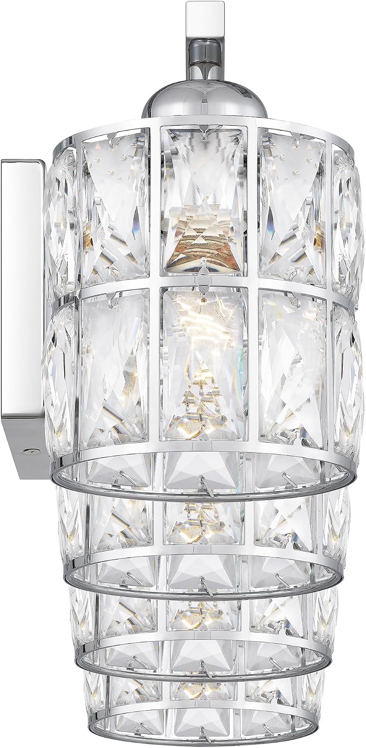 Quoizel Gibson Bath Vanity Lights, 30 Inch 4-Light Polished Chrome Bathroom Lighting Fixtures Over Mirror, Clear Beveled Crystal Shade, Contemporary Wall Mount Light for Bathrooms, Kitchen or Hallway
