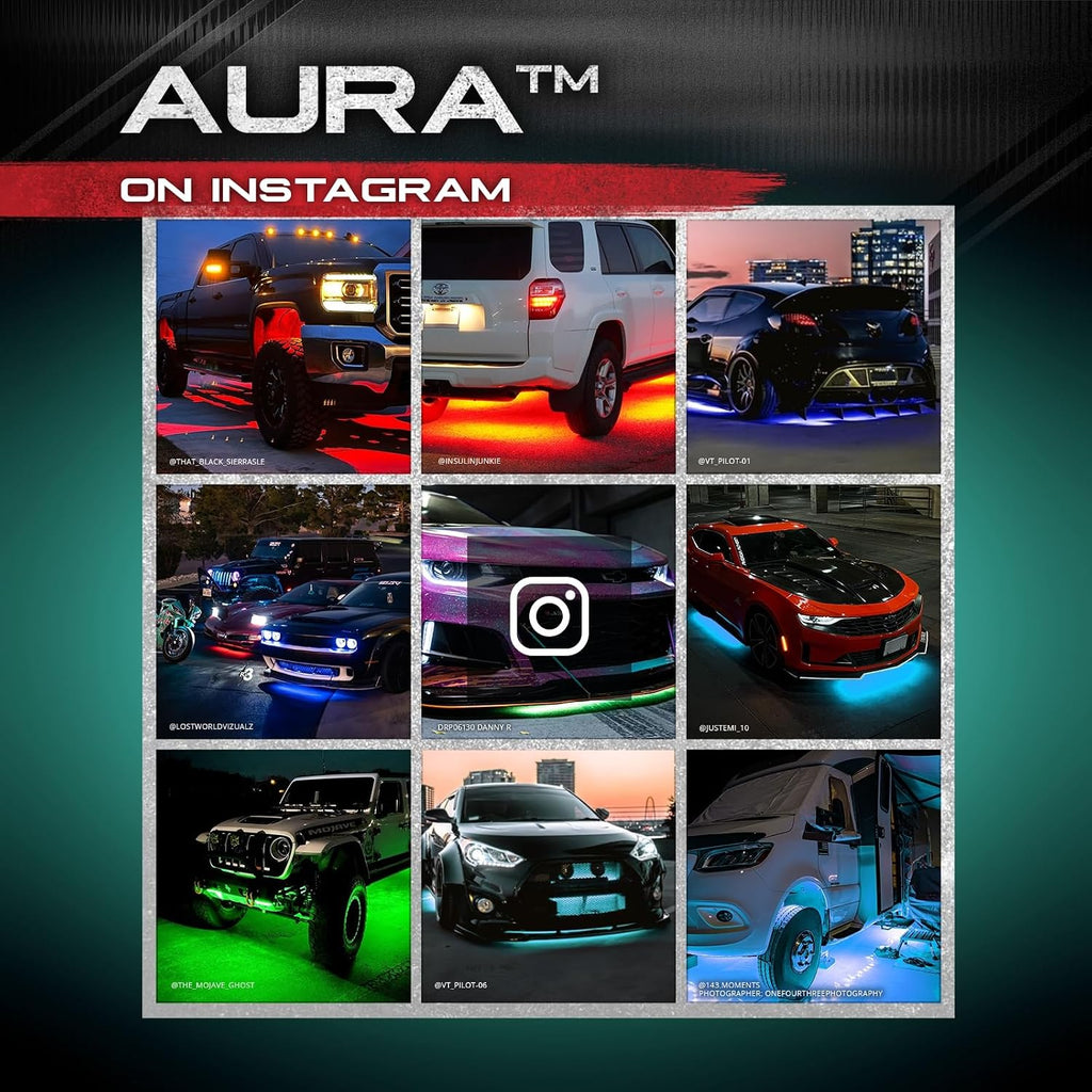 OPT7 Aura Pro Underglow LED Lights with APP & Remote Control, RGB Multicolor Mode, Music Sync, 4 PCS Waterproof Rigid Aluminum Light Bar, Exterior Underbody Lighting Kit Universal Fit for Car Truck RV